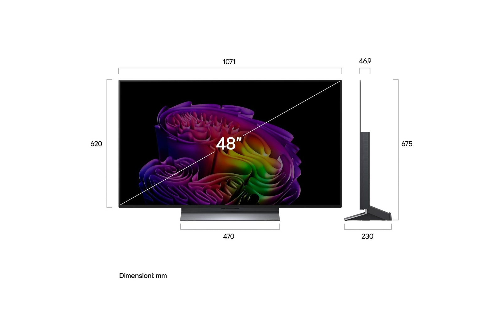Foto dimensioni TV OLED48G6S 2026